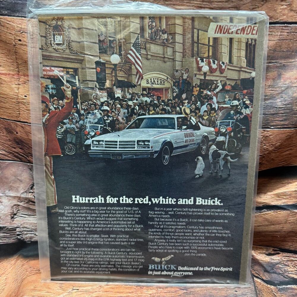 Vintage 1976 Buick Century Print Ad Hurrah for Red White and Buick
